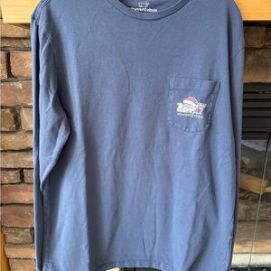 Men’s Vineyard Vines Navy Long-Sleeve Tee Holiday Santa Whale Christmas Medium